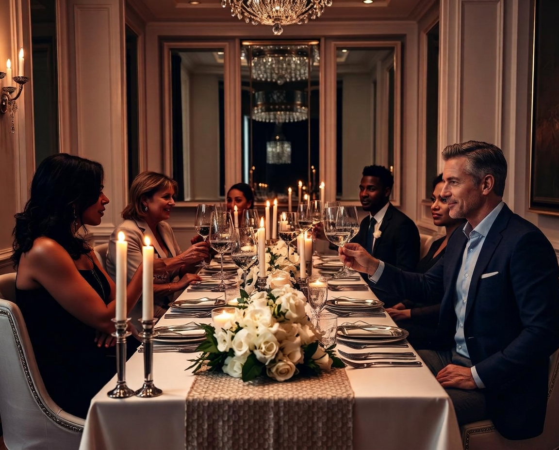 Intimate executive dinner in a glass pavilion