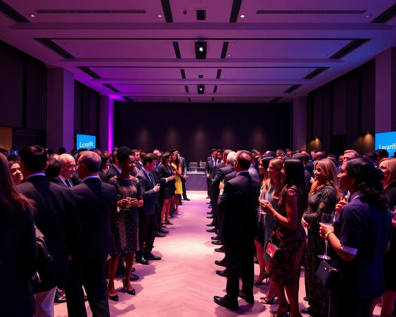 Tech summit mainstage with violet lighting